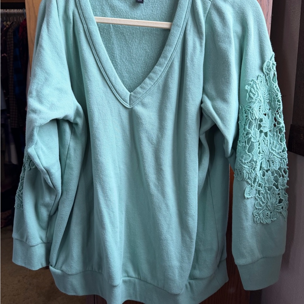 Torrid Mint Green Lace Sleeve Sweatshirt